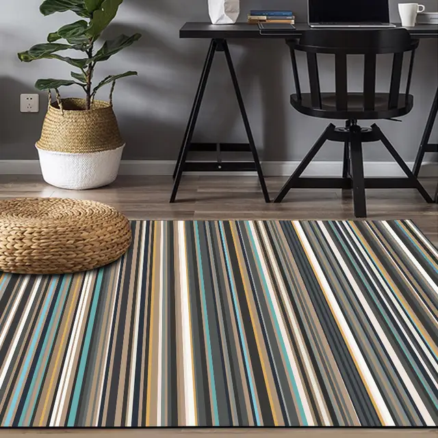 Fashion Modern Striped Turquoise Blue Tan Yellow Door Foot