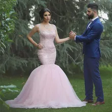 Fashion Prom font b dress b font 2016 Sexy Scoop Neck Appliques Lace Mermaid Fitted Pink