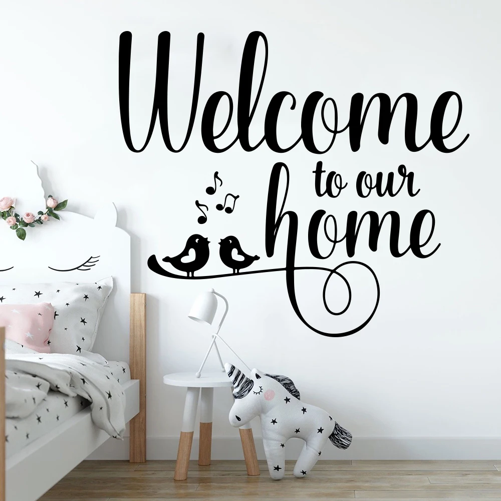 

Large Welcome to our Home Bird Music Note Wall Decal Living Room Sofa Welcome Hello Family Quote Wall Sticker Entry Way Vinyl
