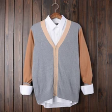 Свитера мужские лоскутные кардиганы брендовая одежда осень v-образный вырез вязаный кардиган свитер Hombre тонкий трикотаж модный дизайн