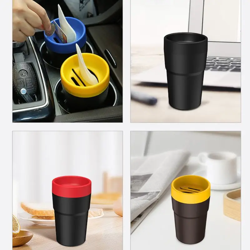 

Car Garbage Bin Mini Car Trash Can Car Ashtray Rubbish Container Waste Storage with Card Holder Coin Cup for Car Interior/Office