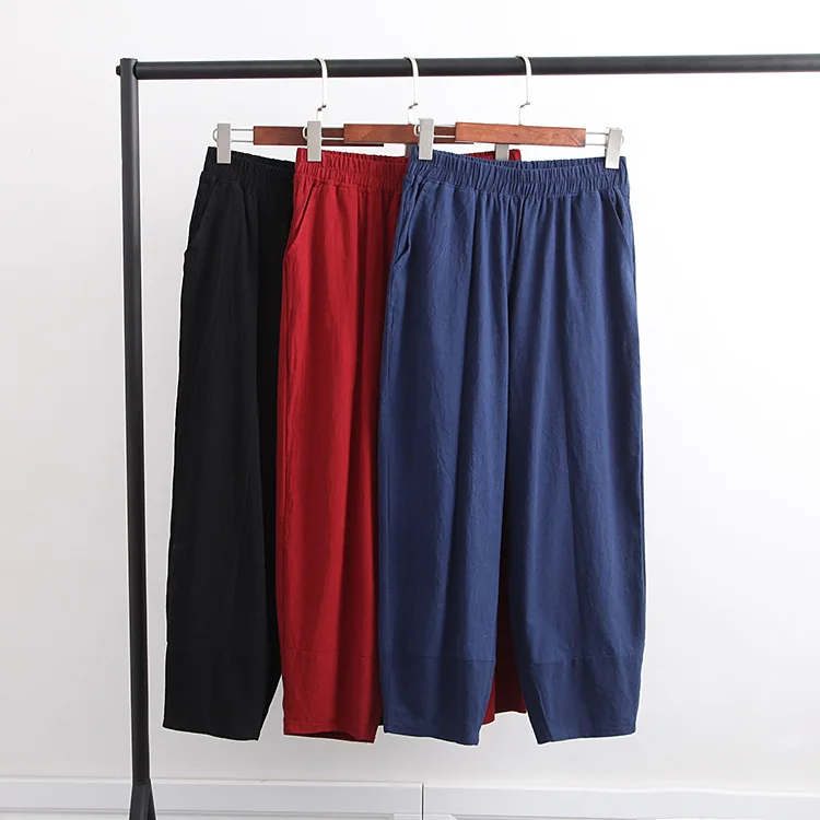 

Women Oversized Pants Elastic Waist Loose 2018 Spring Cotton Linen Women Clothes Pockets Vintage Casual Trouser Plus Size 4XL