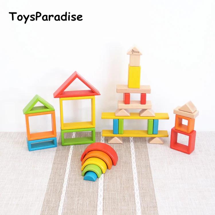 

32Pcs Geometric Assembling Blocks Wooden Box Set Rainbow Building Blocks Wooden Toys For Kids Montessori Educational Toys Gift