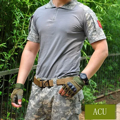 Тактическая Военная форма, одежда, армейская Военная Боевая форма, футболка и тактические штаны с наколенниками, одежда для охоты - Цвет: ACU SET