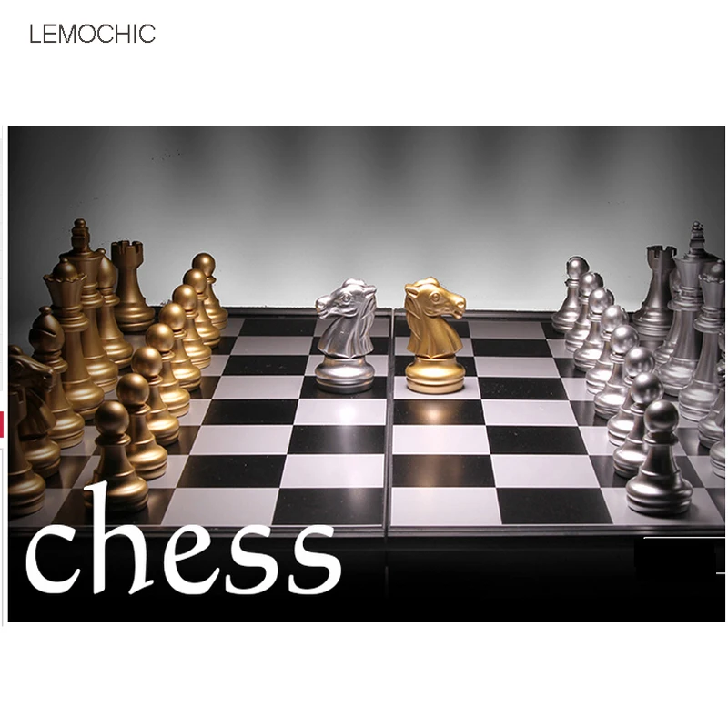 Lemochic магнитные шахматы серебро и золото штук шахматы складные магнитная доска складная доска настольные игры для друзей