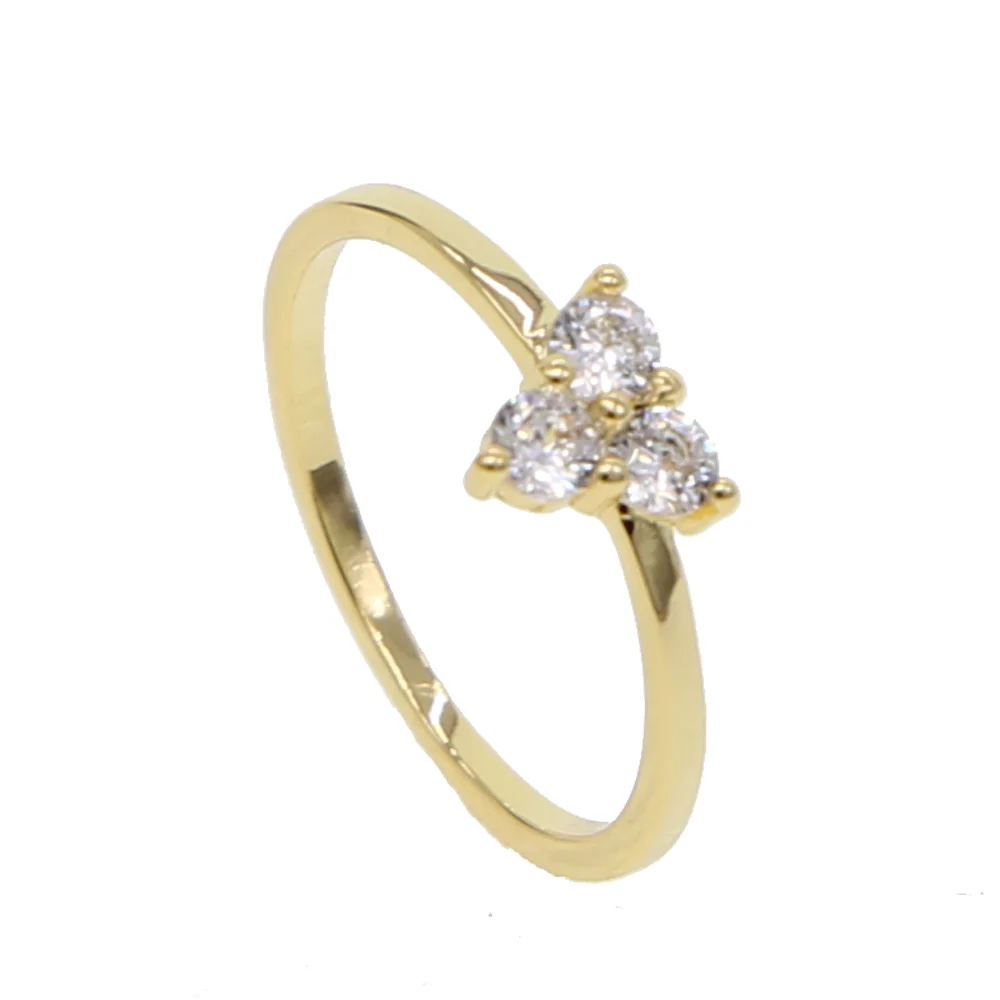 

gold color three stone triangle simple delicate women girl size 6 7 cz minimal ring