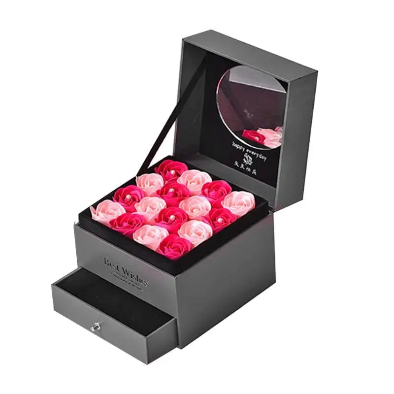

Immortal Soap Rose Gift Box Set Handmade Flower Wood Paper Boxes Double Layer Drawer Anniversary Valentines Day Cable Storage