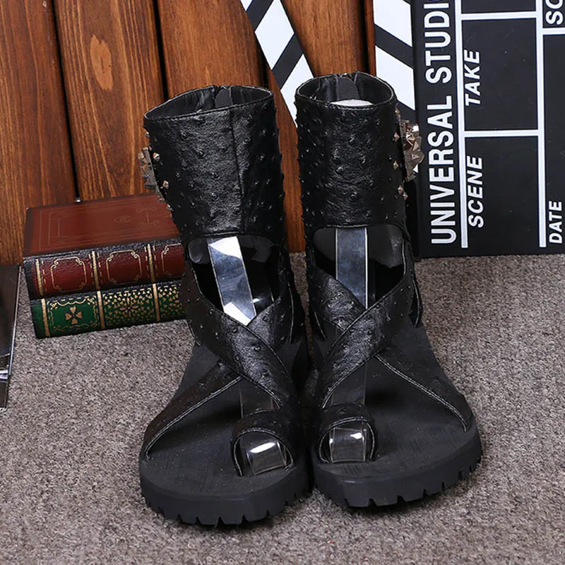 BATZUZHI модные черные Для мужчин Летние Босоножки кожаные сапоги-гладиаторы с открытым носком Sandalias Для мужчин s пляжная обувь Мужская обувь