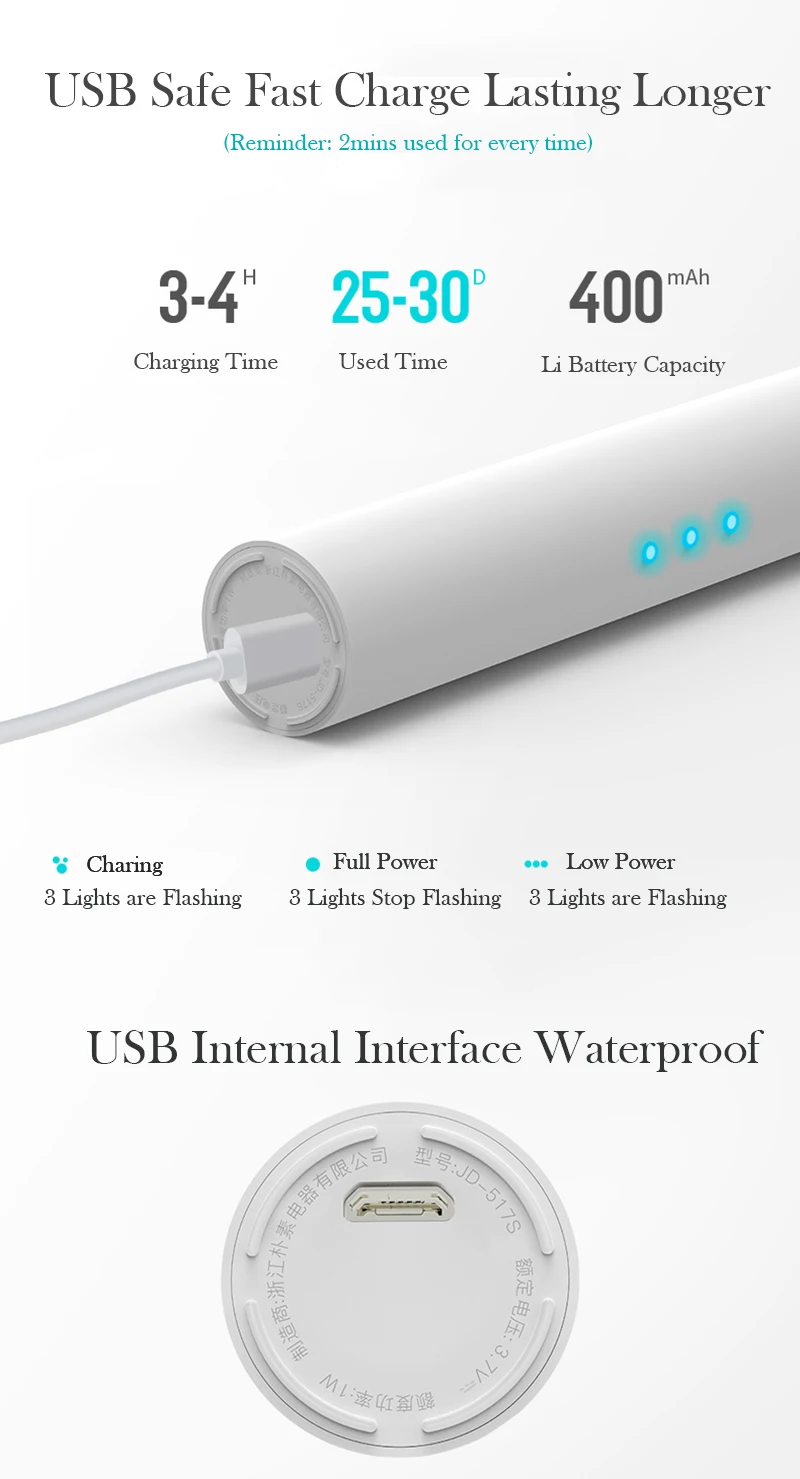 Escova de Dentes Elétrica com 2 Brainbow Carga Substituição Cabeça 6 Modo Vibração Branqueamento 1 pc Usb 12 Escovas de dentes