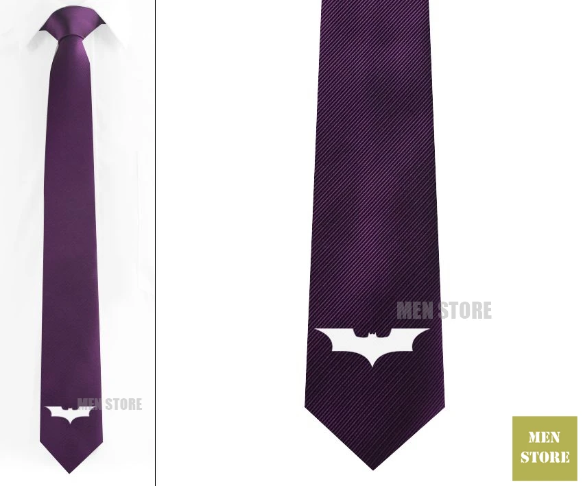 Классный принт Бэтмен Мужской Жаккардовый тканый тонкий узкий 2," галстук 6 см Галстук Свадебная вечеринка галстук для жениха запонки LK057M - Цвет: Dark Purple-White