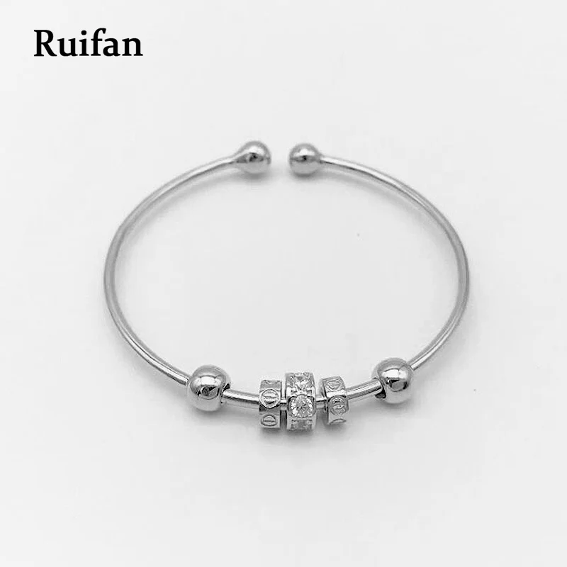 Ruifan, Элегантный женский, Дамский, девичий, Круглый, 925 пробы, серебряный, Браслет-манжета, кристалл, открытые браслеты, модные ювелирные изделия YBR005 - Цвет камня: White gold color