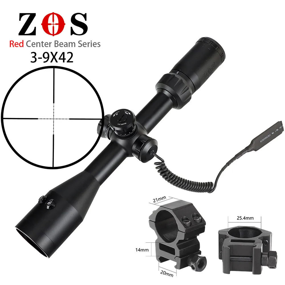 ZOS 3-9X42 Красный лазер интегрированный прицел винтовки комбинированный оптический прицел тактический прицел - Цвет: with Picatinny Rings