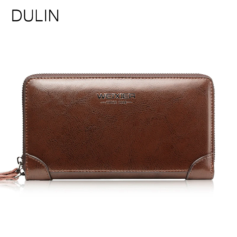 

DULIN Wallet Male Leather Large Capacity High Quality Business Bags Clutch Card Holder Phone Pocket Black Brown 2018 New