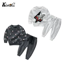 Kimocat/весенние модные комплекты одежды для маленьких мальчиков с рисунком звезд футболка с длинными рукавами+ штаны детский спортивный костюм одежда для малышей