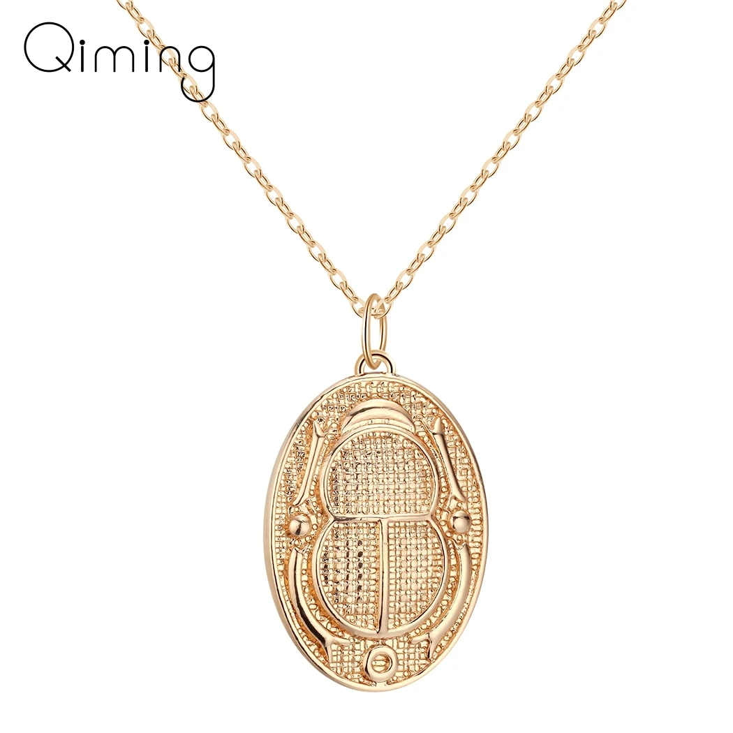 

Ancient Egyptian Insect Necklace For Women Men Hieroglyph Cartouche Scarab Beetle Charm Pendant Gold Necklace Gift