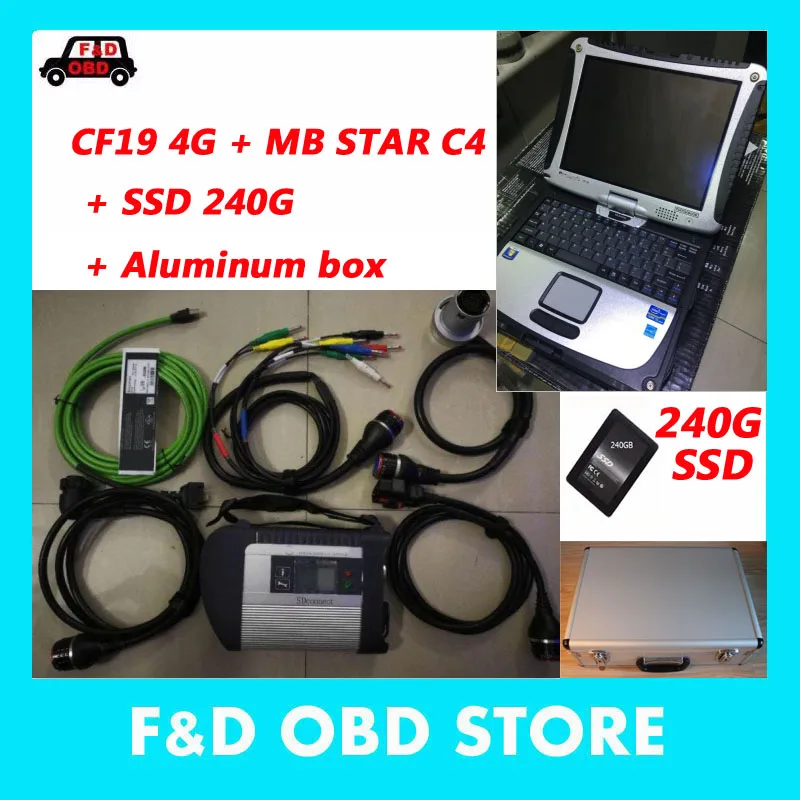 MB Star C4 sd Compact Диагностика+ ноутбук cf19 4 Гб+ SSD+ Alu box SD 4 полное Программное обеспечение диагностический инструмент сканер готов к использованию