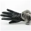 Перчатки из натуральной овечьей кожи с натуральным кроличьим мехом женские зимние модные теплые перчатки из натуральной овечьей кожи высокого качества бархатные ветрозащитные - Цвет: Черный