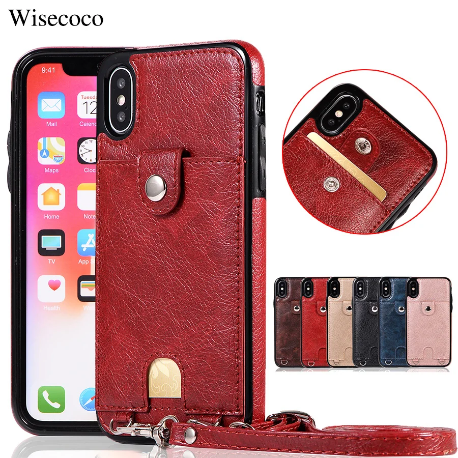 

Leather Wallet Case for Iphone Xs Max Xr X Luxury Multi Credit Card Holders Cover for IPhone 7 8 6 6s S Plus Phone Bag + Lanyard