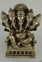 China Budismo do Tibete 5 Cabeça de Prata Ganapati Ganesh Lord Ganesha Estátua de Buda