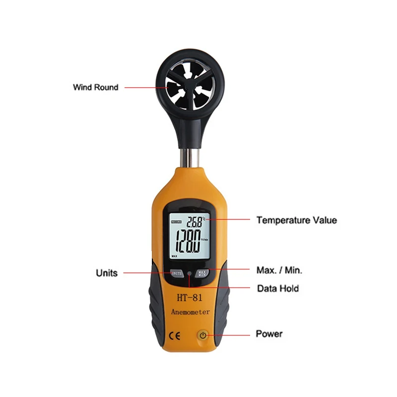 

Anemometer, Digital Mini LCD Wind Speed Gauge Air Flow Speed Meter & Temperature Thermometer HT-81