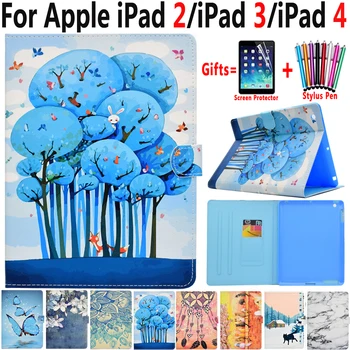 

Fashion Painted Case for Apple iPad 2 3 4 Leather Smart Flip Case with Soft Silicon Cover for iPad2 iPad3 iPad4 Coque Capa Funda
