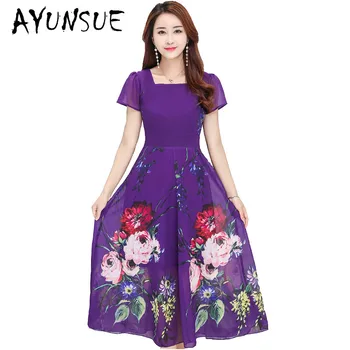 

AYUNSUE Fashion Floral Bohemian Women Summer Dress 2020 Maxi Dresses Large Sizes Elegant Robe Femme Beach Dress Chiffon WXF008