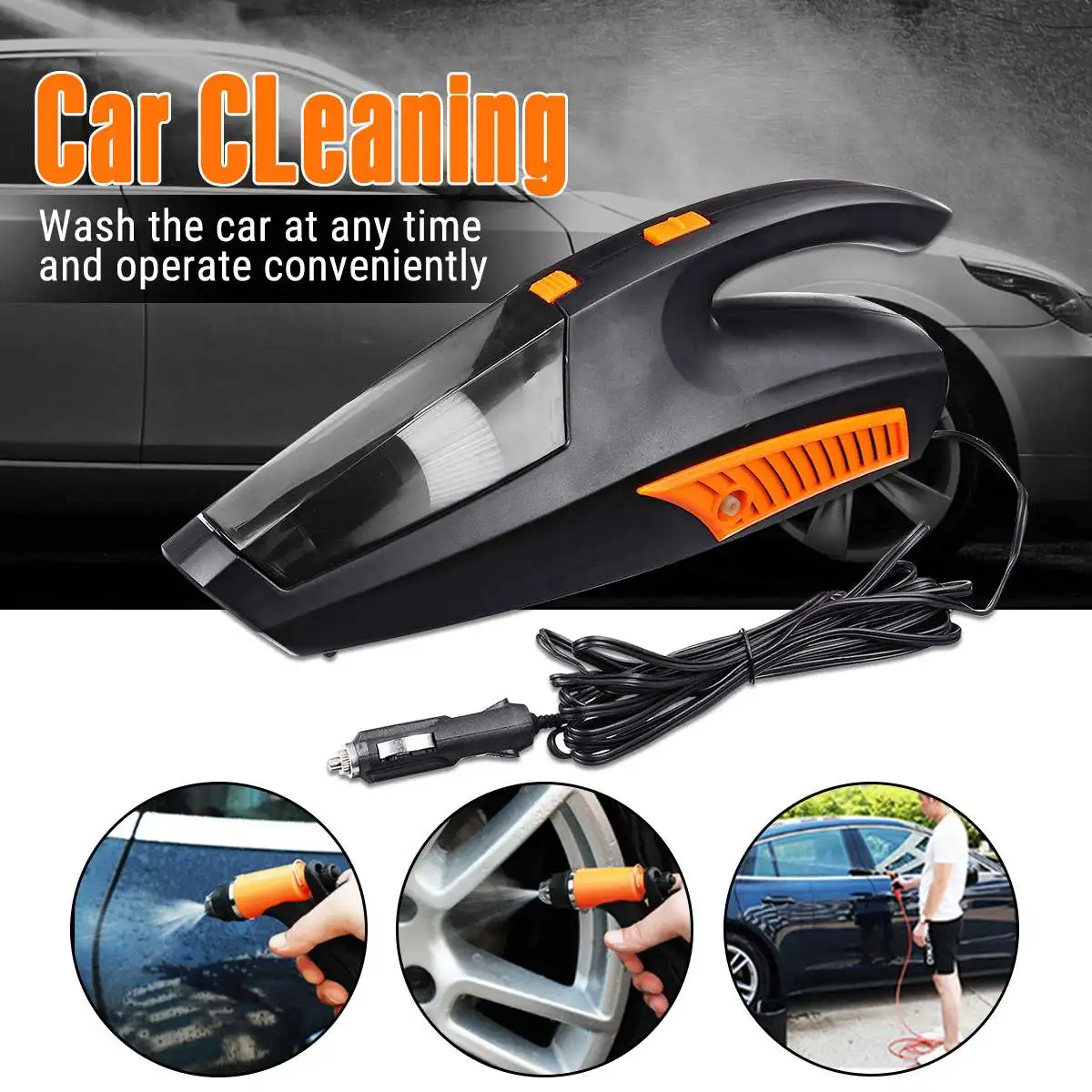 

Handheld Vacuum Cleaner Washing With Wire Tire Inflatable Car Vacuum Cleaner Lighting DC 12V 120W Portable Wet and Dry Dual Use