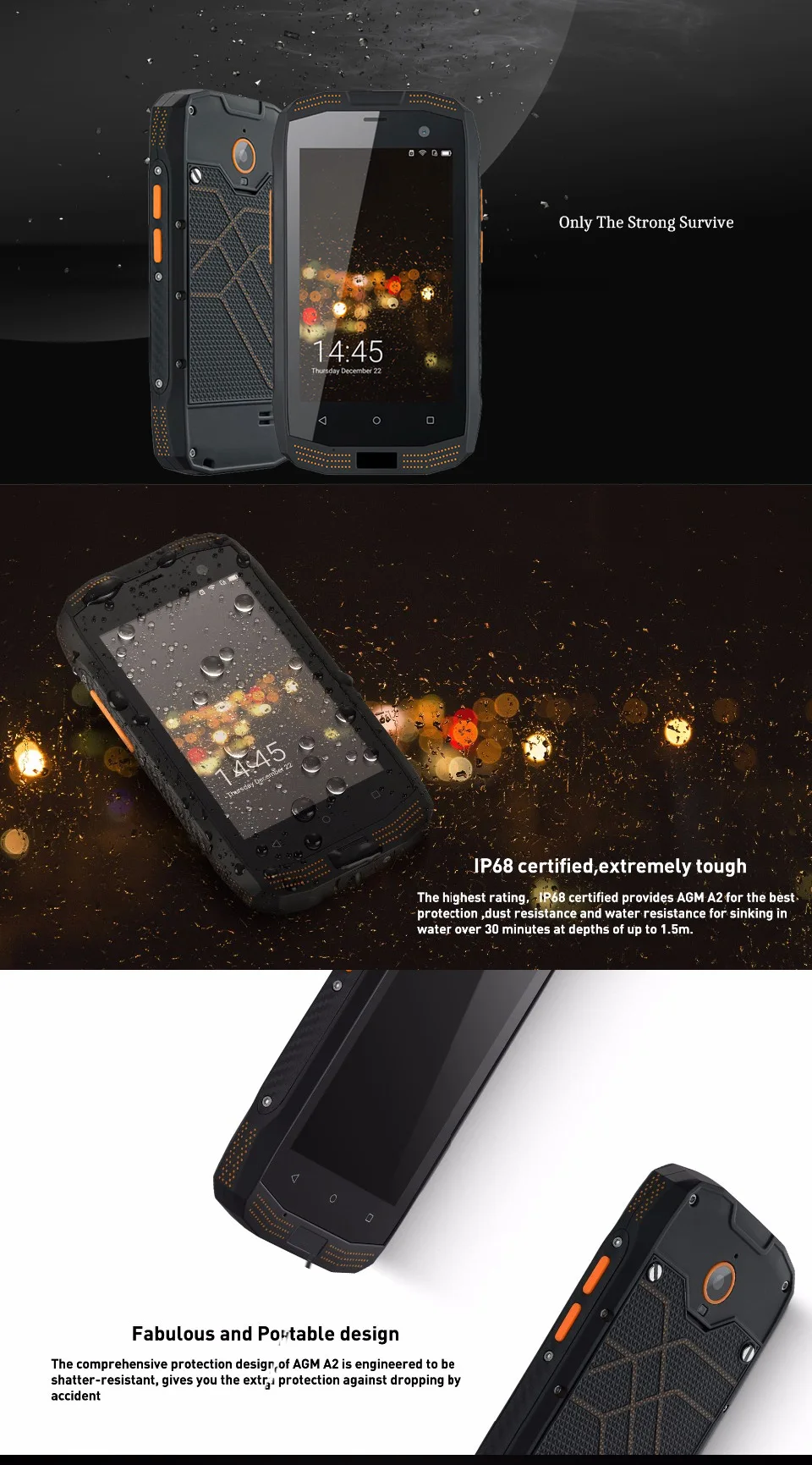 A2 IP68 прочный телефон водонепроницаемый 2 Гб ОЗУ 16 Гб ПЗУ NFC OTG Android 5,1 четырехъядерный 8.0MP 1280*720 2600 мАч 4G FDD-LTE сотовый телефон