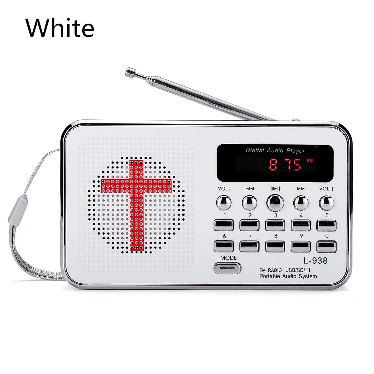 Библейский аудио радио MP3 музыкальный плеер портативный мини FM радио TF USB светодиодный дисплей Портативный цифровой клавиатурой для пожилых подарок на день рождения - Цвет: Белый