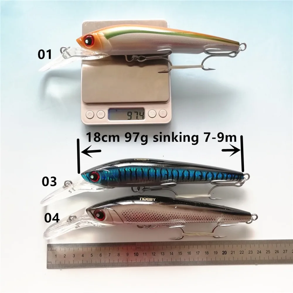 

Noeby 3pcs 18cm 97g Laser Minnow Fishing Lure Pesca Hooks Sinking 7-9m Wobblers Bass Pike Hard Bait Crankbaits