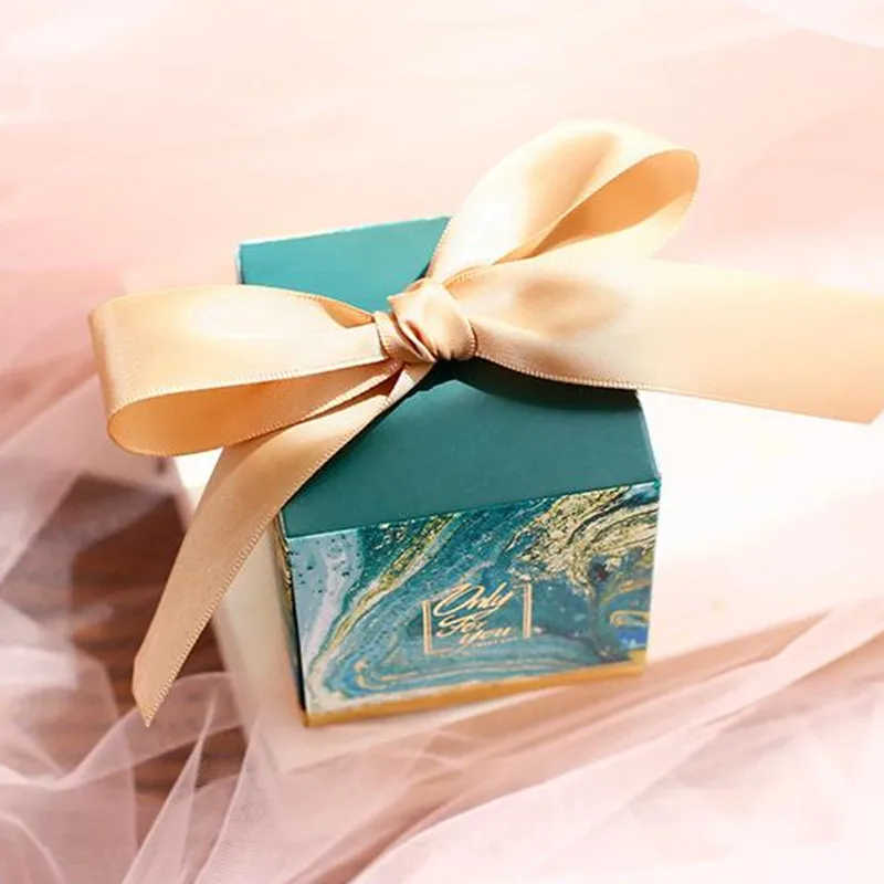 Горячее тиснение мраморная коробка с лентой для Baby Shower Конфеты diy Свадьба День