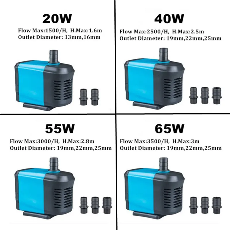 Аквариумный насос, погружной фонтан, водяной насос Bomba для пруда, аквариума, садовая вода, циркуляция 20/40/55/65W