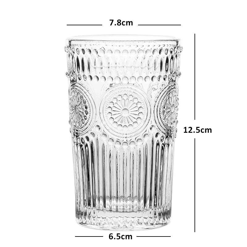 Transparent Glass Cup Sunflower Pattern Embossed Ice Beer Glasses Wine Cups 500ml Large Juice Milk Mug Clear Glassware Drinkware (13)