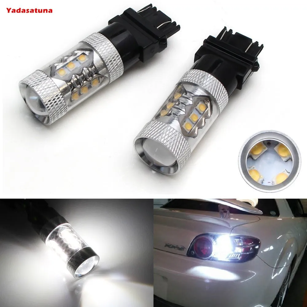 2 Pezzi 3157 W2.5X16Q P27 80W 16Xcree Chips Frio 6500K 1200Lm C3 Per La Luz De Senal De Vuelta Del Coche (Ac / Dc12V-24)