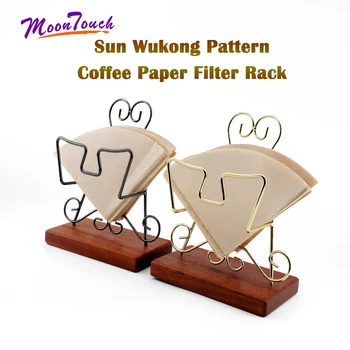 

Espresso Coffee V60 Filter Paper Holder Sun Wukong Pattern Coffee Filter Wooden Rack Shelf Storage Paper Shelf Coffee Tool