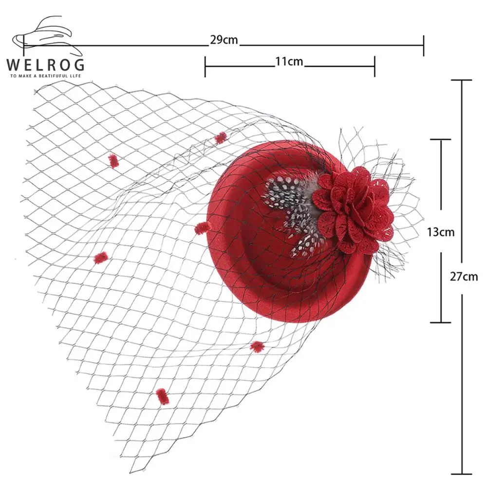 WELROG шляпа чародейная шляпа цветок перо сетка Свадебная Клубная Кепка Твердые ленты и перья вечерние шляпы Дерби головной убор