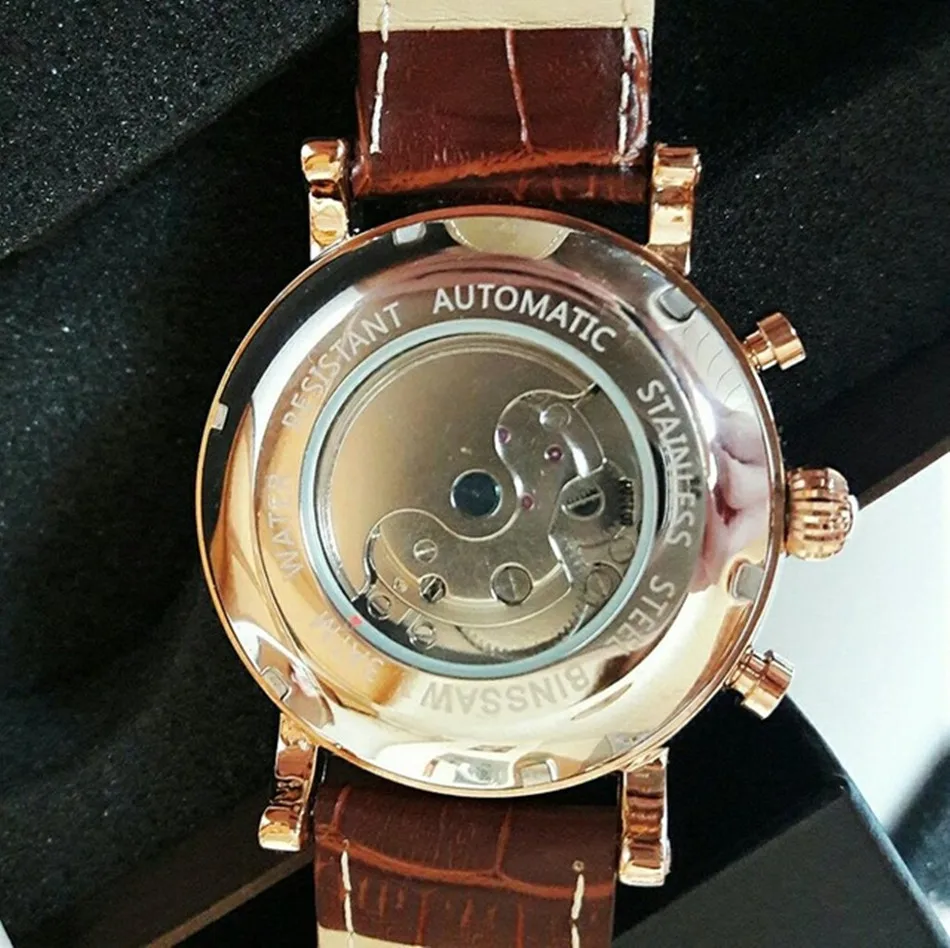 BINSSAW Мужские механические часы Топ Элитный бренд мода Tourbillon из натуральной кожи мужские спортивные часы Relógio masculino