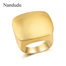 Nandudu Punk Style Copper Brushed Brass Rings Fashion Jewelry Square Shape Yellow& White Gold Color Men Women Unisex Ring Gift