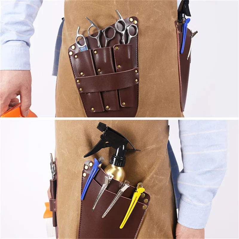 WEEYI Barber Apron For Hairdresser With Leather Pocket Women Men Canvas Salon Aprons For Work Haircut BBQ kapper schort avental