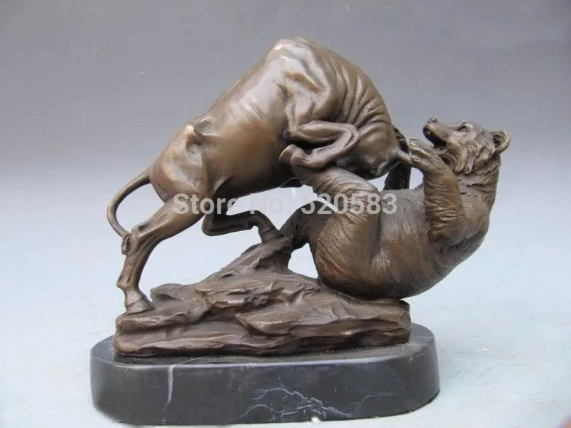 

Signed Art Bull Fighting With Bear Marble Bronze Statue fast