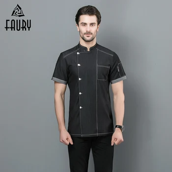 

Summer Short Sleeve Denim Chef Jacket Quality Hotel Kitchen Cook Clothes Kitchen Restaurant Uniforms Cuisine Cooking Shirt