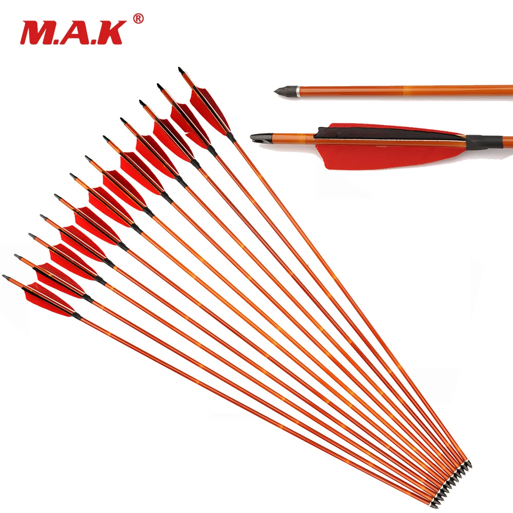 

30 Inches Spine 500 Pure Carbon Arrow Imitation Bamboo Real Turkey 2 Red 1 Black Feather for Recurve/Compound Bows Archery Hun
