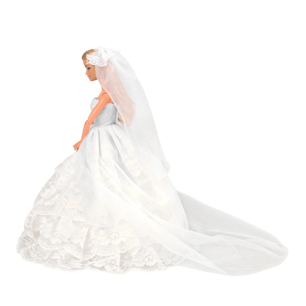 Fashion Accessories for doll Long Tail Evening Party Wedding White Dress Our Generation Doll Clothes For Barbie Game DIY Present