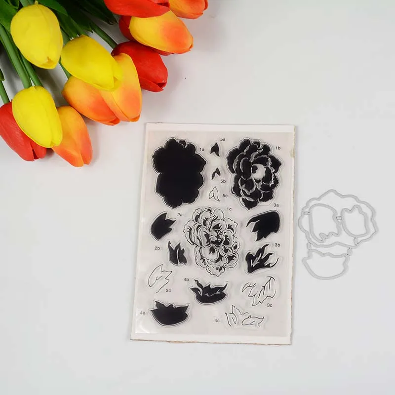 

Peony flower Transparent clear stamp/coordinating die for DIY Scrapbooking/Card Making/Kids Fun Decoration Supplies