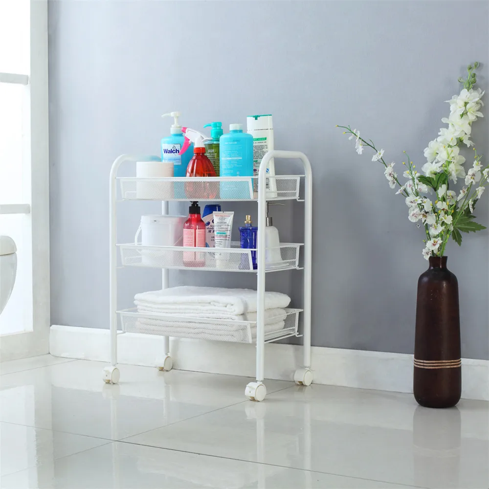 Langria 3-Tier Storage Rack Metal Mesh Rolling Cart Bathroom Shelves for Kitchen Pantry Office Bedroom Bathroom Washroom Laundry3