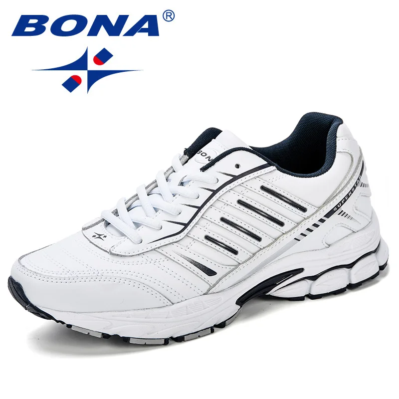 Tanie BONA buty do biegania męskie trampki skórzane z mikrofibry buty sportowe dla mężczyzn wygodne projektant na zewnątrz mężczyzna dorosłych buty sportowe