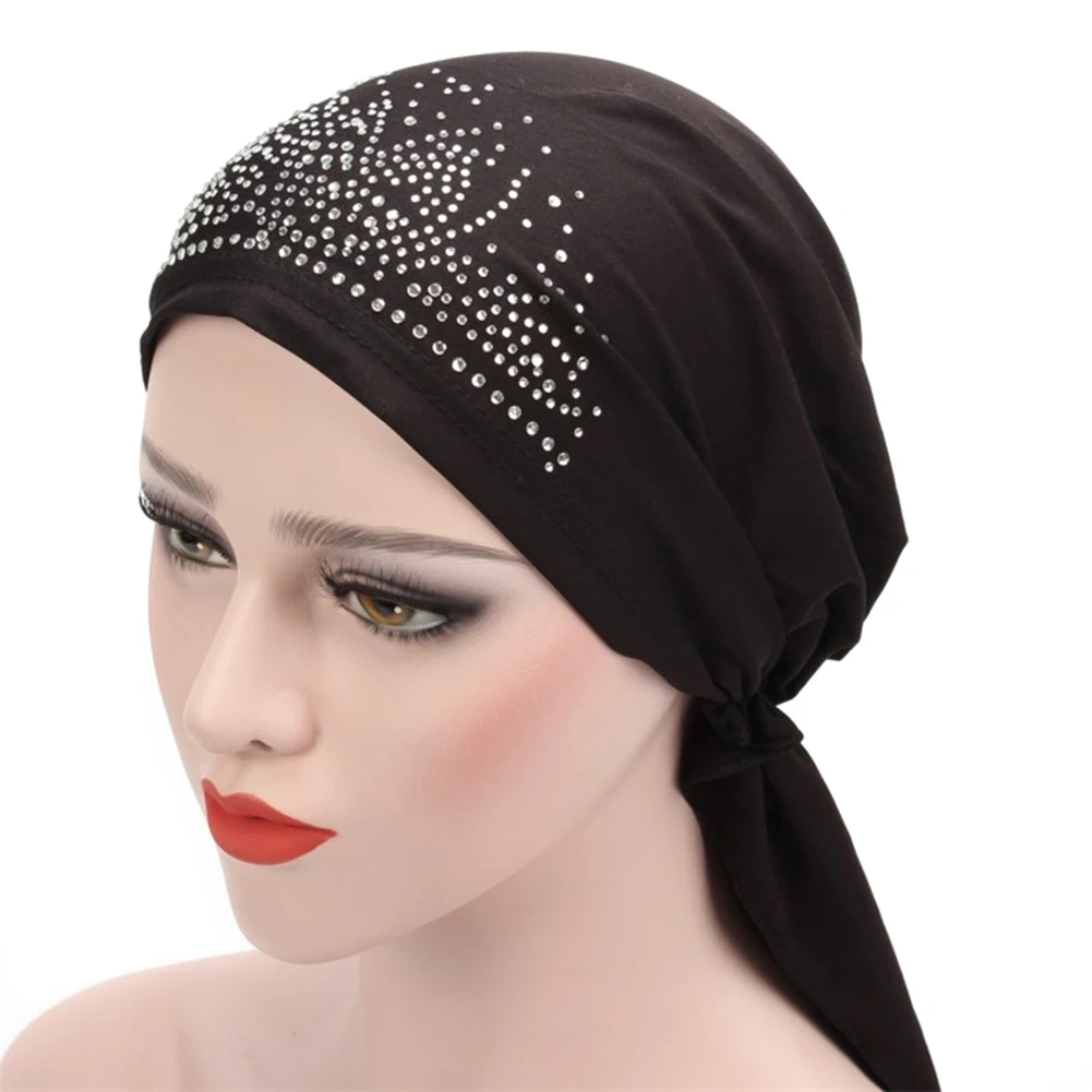 

Fashion Lady Rhinestone Muslim Turban Hat Chemo Cap Hair Loss Hijab Cap Cover