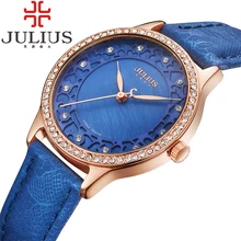 2017 Julius Luxury Brand Watches Women Crystal Rhinestone Ladies Quartz Wristwatches Leather Strap Montre Femme Reloj