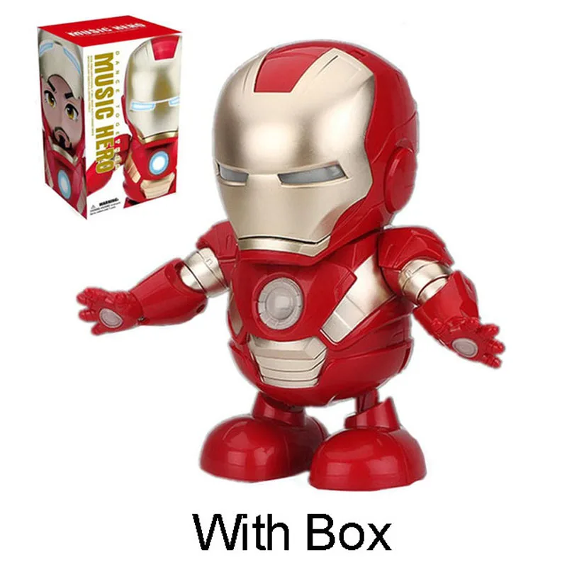 19 см танцевальный герой мстители Супер герой Капитан Америка фигурка игрушки светодиодный фонарик и музыка электронная игрушка подарок с коробкой - Цвет: Iron Man