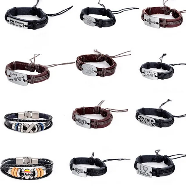 Vintage corda di cuoio mens braccialetti di corda in pelle braccialetto intrecci Vintage corda di cuoio mens braccialetti di corda in pelle braccialetto intrecci